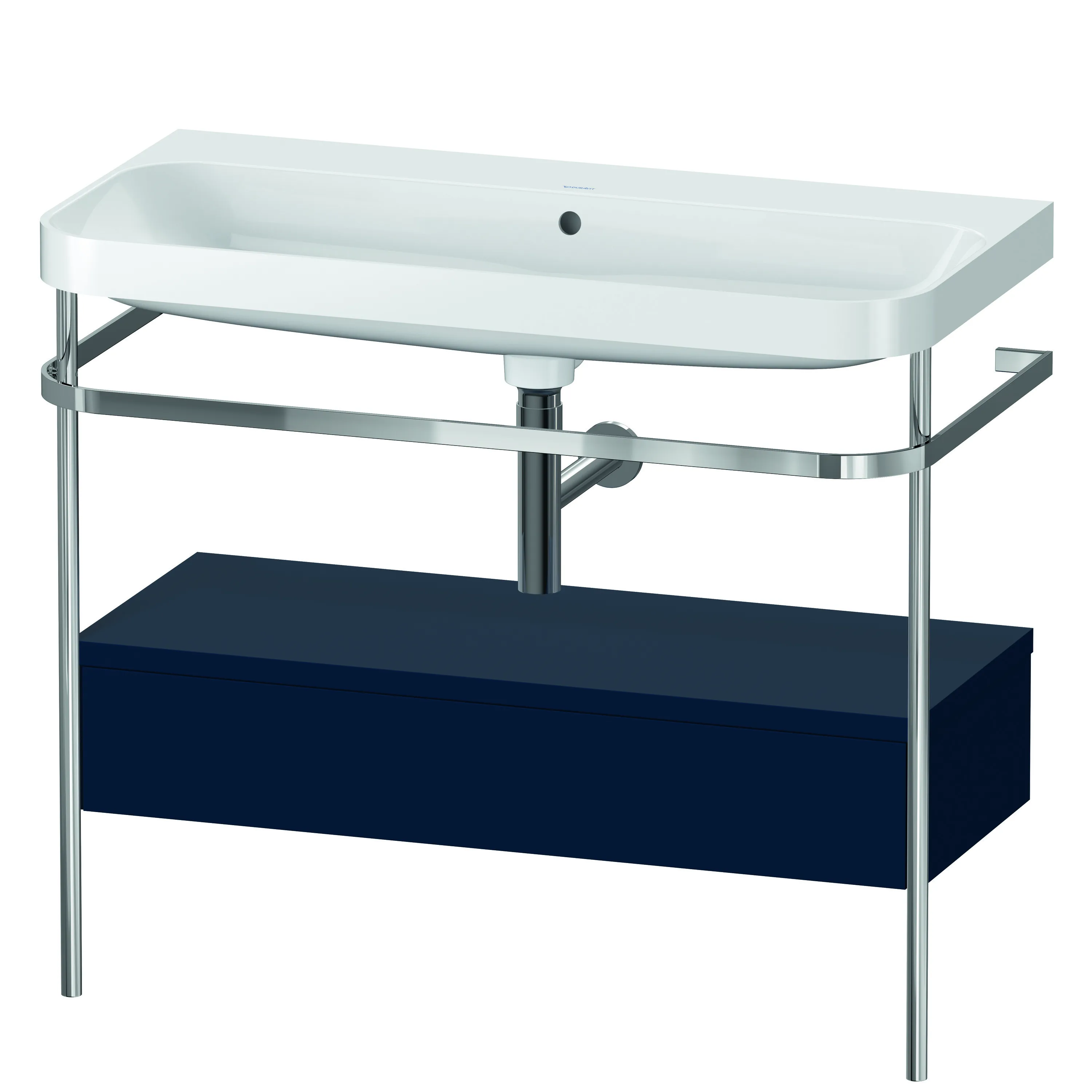 Duravit Waschtischunterschrank c-shaped Set mit Metallkonsole und Schubkasten „Happy D.2 Plus“ 97,5 × 85 × 49 cm Nachtblau Seidenmatt