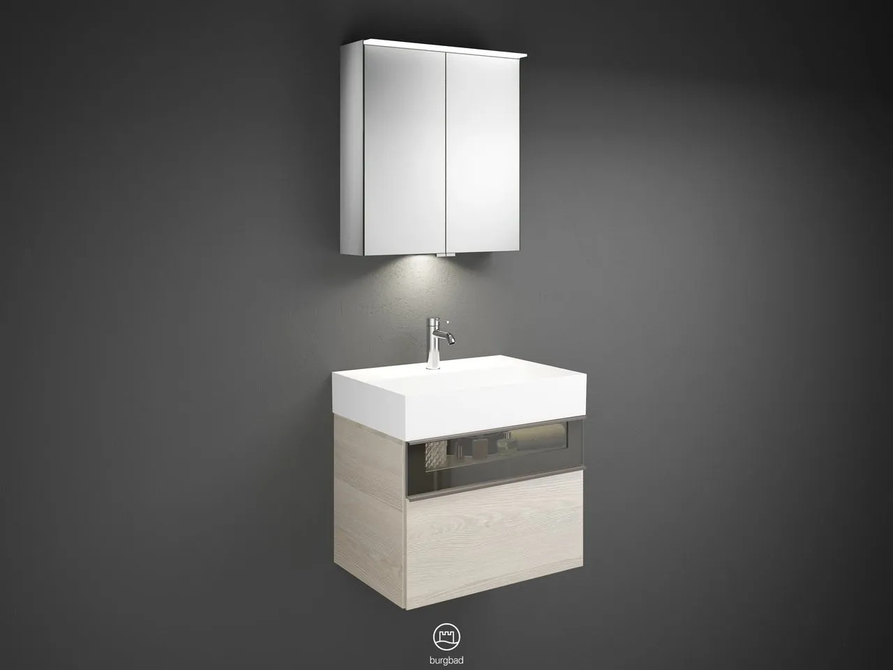 burgbad Yumo SFLA067 Badmöbelset Spiegelschrank mit Mineralguss-Waschtisch burgbad Yumo SFLA067 Badmöbelset Spiegelschrank mit Mineralguss-Waschtisch