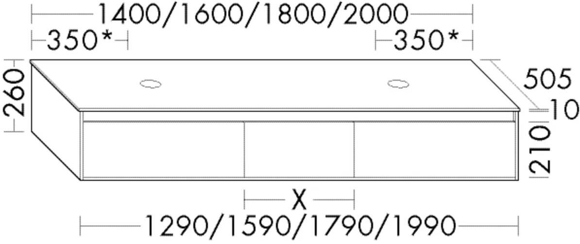Waschtischunterschrank rc40Solitaire von burgbad - 1.400 mm breit, 505 mm tief, 260 mm hoch, mit 2 Beckenausschnitten, 3 Schubladen, Metallboxen und SilentSystem-Auszug