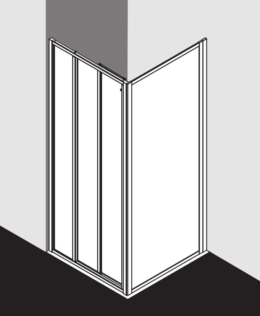 Kermi Duschtür Gleittür 3-teilig mit Festfeld für Nische und Ecke „NOVA 2000“ 200 cm Glas Kerolan Fontana, Profile Silber Mattglanz