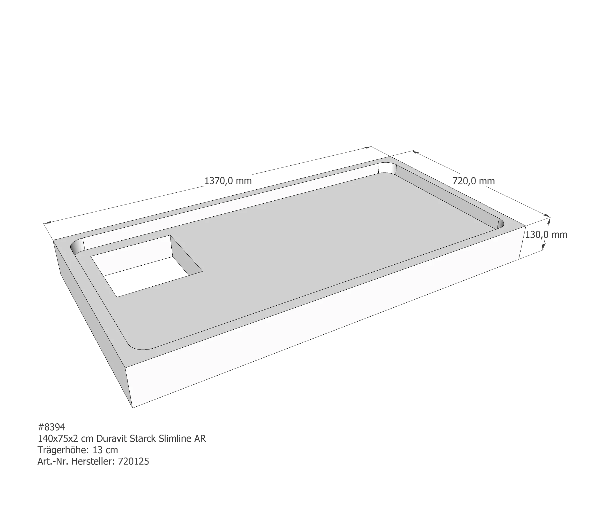 Duschwannenträger für Duravit Starck Slimline 140 × 75 × 2 cm Duschwannenträger für Duravit Starck Slimline 140 × 75 × 2 cm