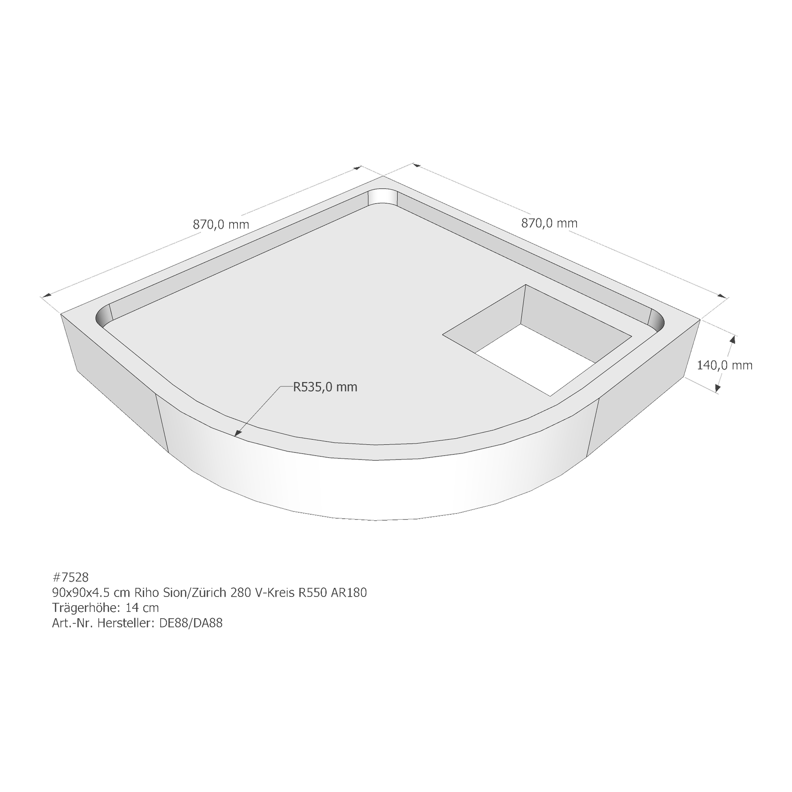 Duschwannenträger für Riho Sion 90 × 90 × 4,5 cm Duschwannenträger für Riho Sion 90 × 90 × 4,5 cm