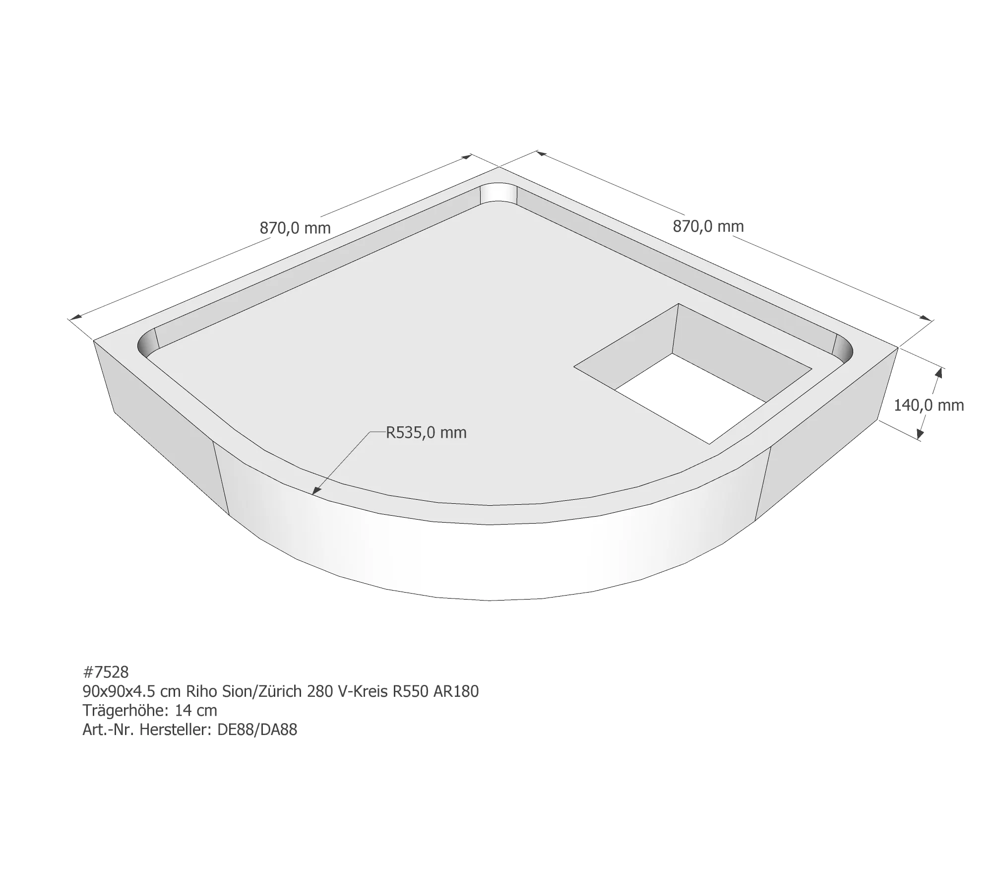Duschwannenträger für Riho Sion 90 × 90 × 4,5 cm Duschwannenträger für Riho Sion 90 × 90 × 4,5 cm