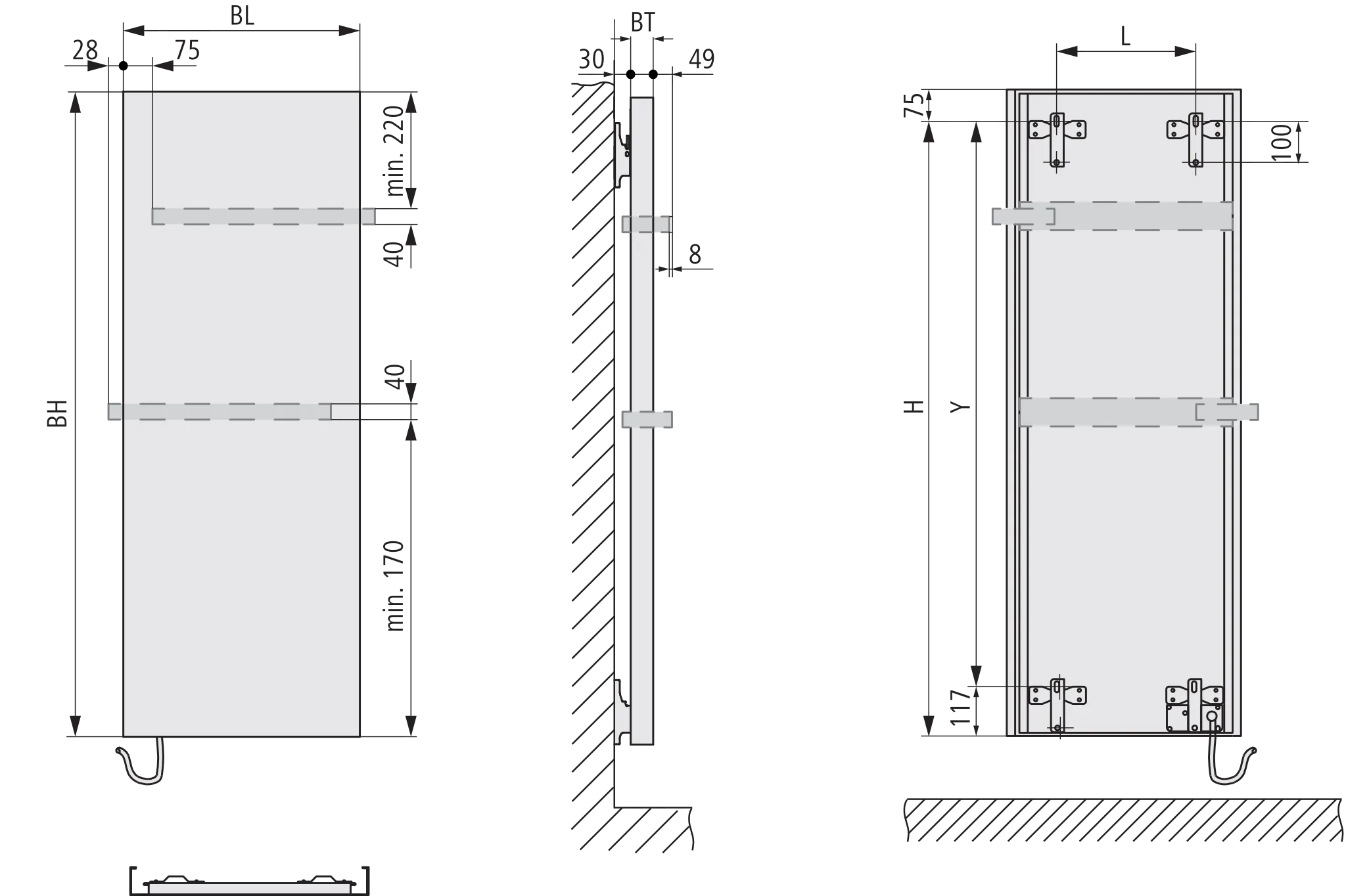 Kermi Design-Elektroheizkörper „Rubeo®-E“ 47 × 172,5 cm in glanzsilber Metallic