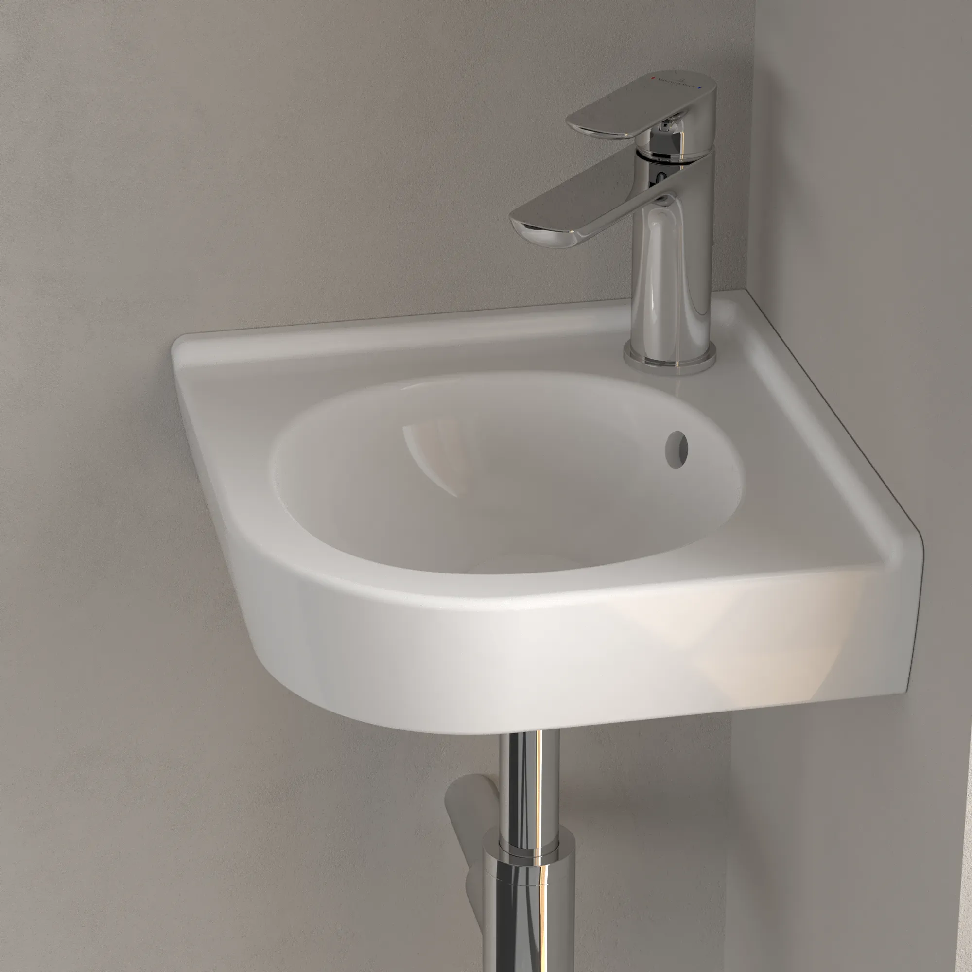 Villeroy & Boch Eck-Handwaschbecken „O.novo“ 400 × 320 × 145 mm, für Becken mittig, mit Hahnlochbohrung, Hahnlochposition mittig in Weiß Alpin Villeroy & Boch Eck-Handwaschbecken „O.novo“ 400 × 320 × 145 mm, für Becken mittig, mit Hahnlochbohrung, Hahnlochposition mittig in Weiß Alpin