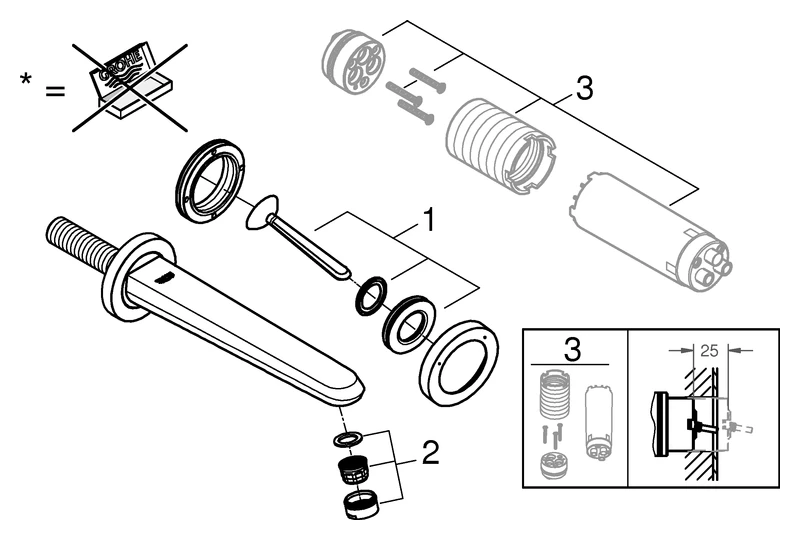 2-Loch-Waschtischbatterie Eurodisc Joy 19969, Wandmontage, Fertigmontageset für 23 429, Ausladung 226 mm, chrom