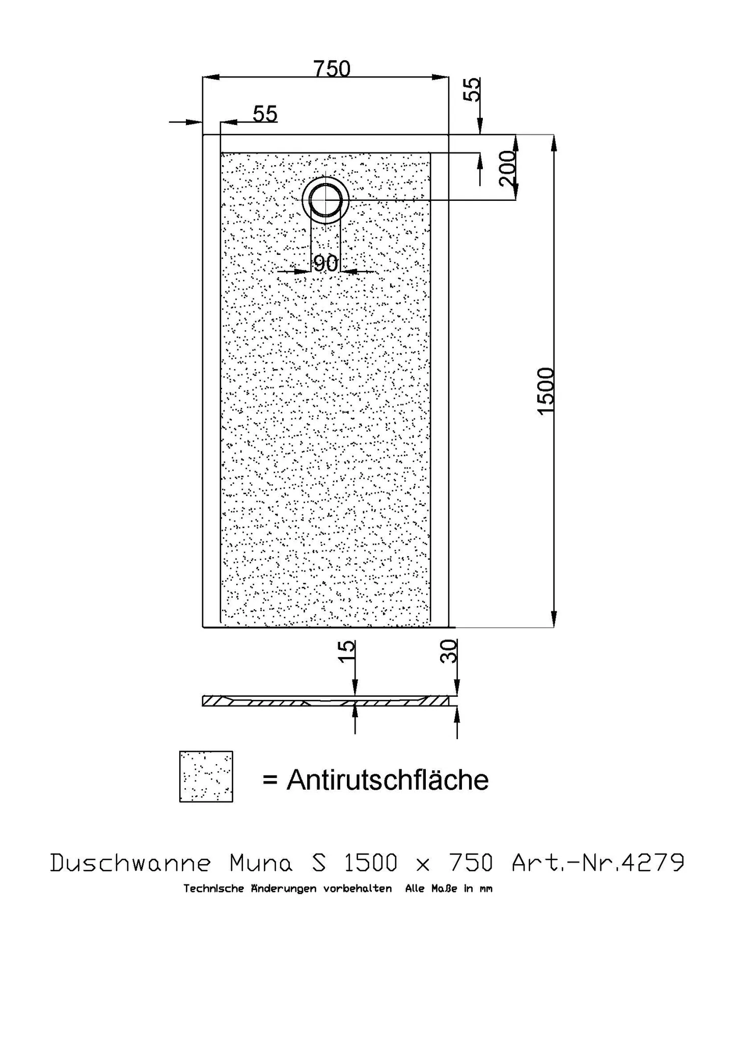 Duschwanne „Muna S“ Rechteck 150 × 75 cm in Weiß