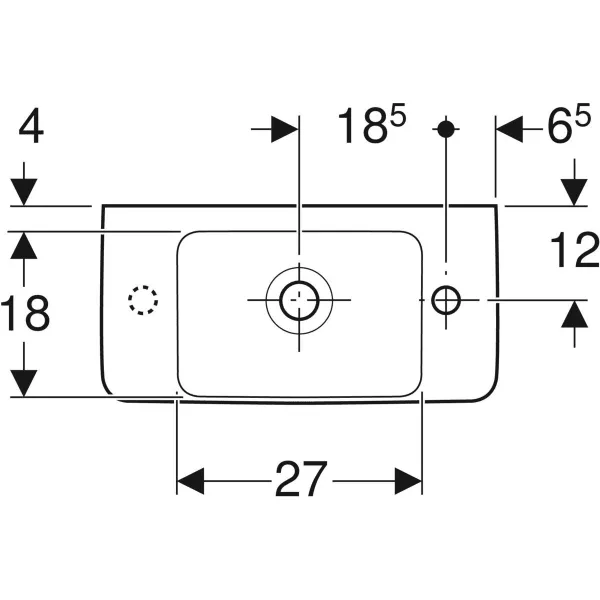 Wandwaschtisch mit Ablagefläche „Renova Compact“, rechteckig, mit Überlauf, Hahnlochposition rechts, Ablagefläche links 50 × 25 cm in weiß alpin