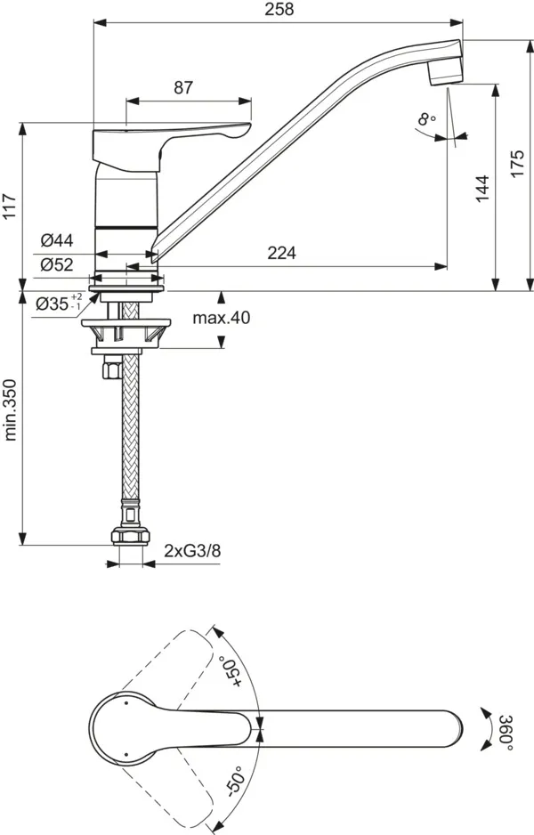 Küchenarmatur Alpha, Ausladung 224mm, Chrom Küchenarmatur Alpha, Ausladung 224mm, Chrom