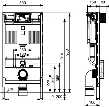 TECEprofil WC-Modul mit Uni-Spülkasten, Bauhöhe 980 mm