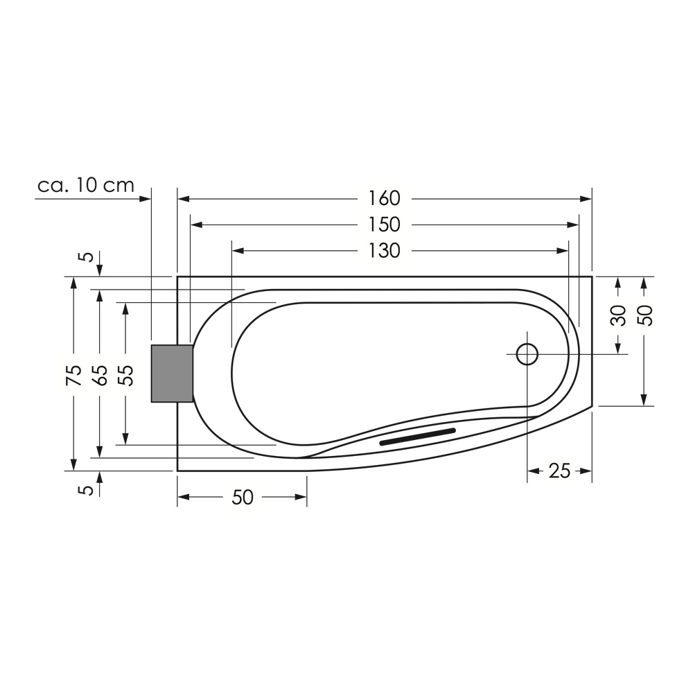 repaBAD Badewanne „Kampen“ trapez 1600 × 750 mm, Fußablauf, rechts in Weiß repaBAD Badewanne „Kampen“ trapez 1600 × 750 mm, Fußablauf, rechts in Weiß