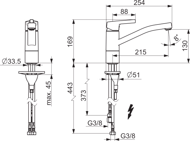 Hansa Einhand-Küchenarmatur Niederdruck „Paleno“ Ausladung 215 mm in chrom Hansa Einhand-Küchenarmatur Niederdruck „Paleno“ Ausladung 215 mm in chrom
