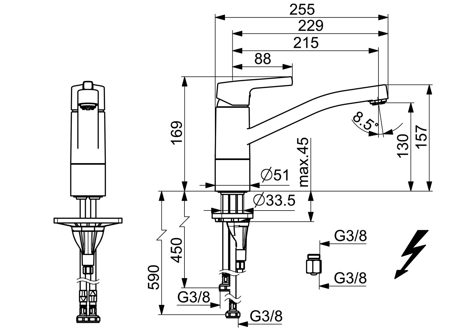 HansaPALENO Einhebelmischer Küchenarmatur, Niederdruck, Chrom, Ausladung 215 mm