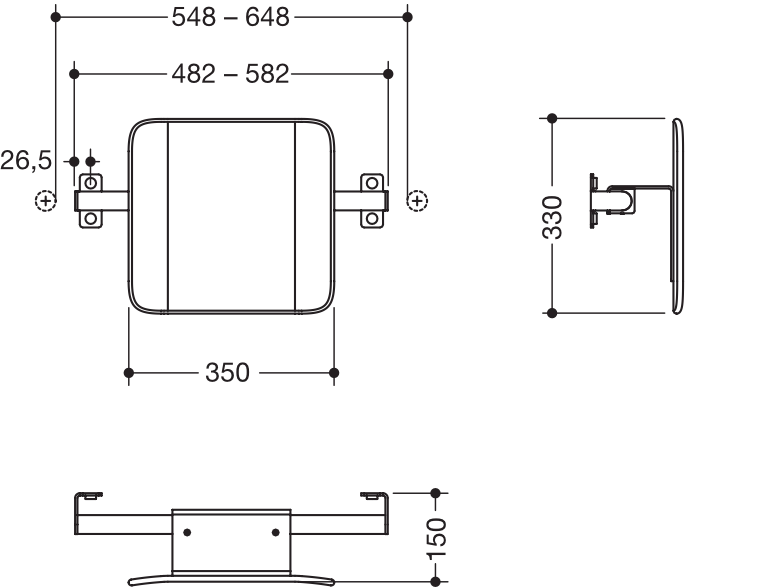 Rückenst. (BS), Sys 900, T:150, SK- Griff (B),chrom signalweiß