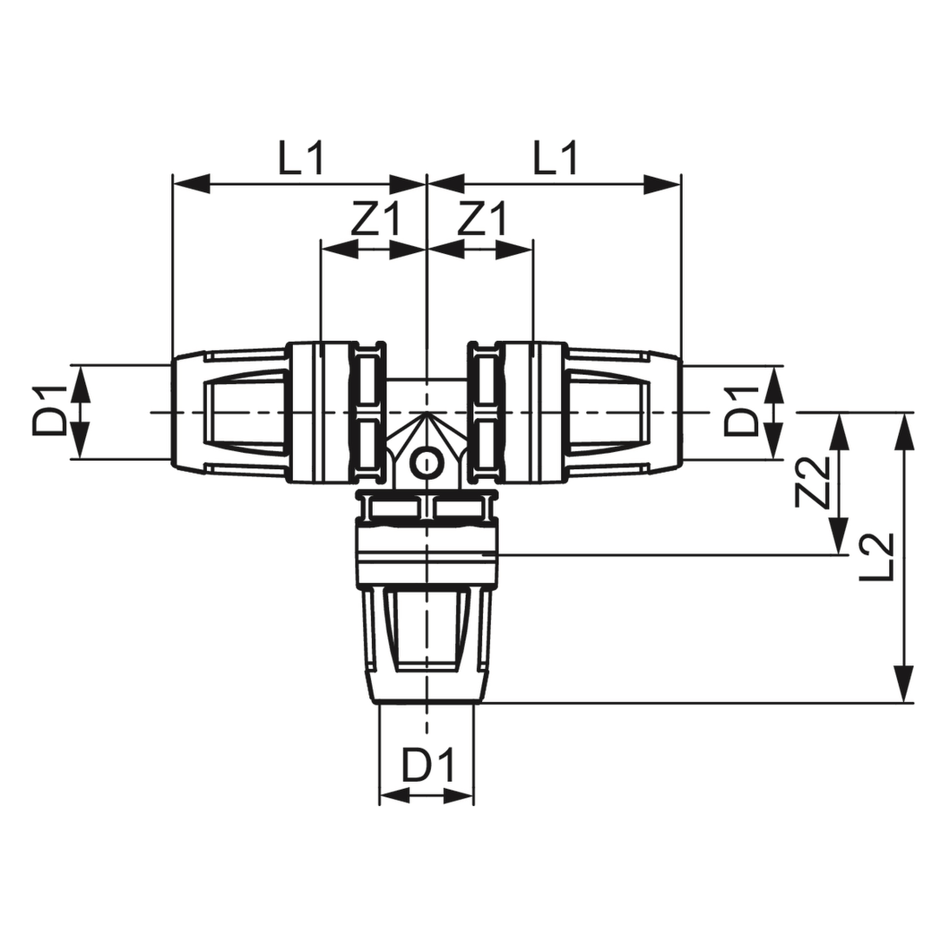 TECElogo-Push T-Stück Dimension 32 × 32 × 32, PPSU