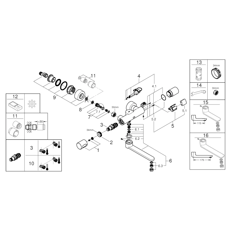 Infrarot-Elektronik für Waschtisch-Wandarmatur Eurosmart CE 36332, mit Mischeinrichtung und Thermostat, 6 V Lithium-Batterie, Typ CR-P2, Ausladung 287 mm, chrom