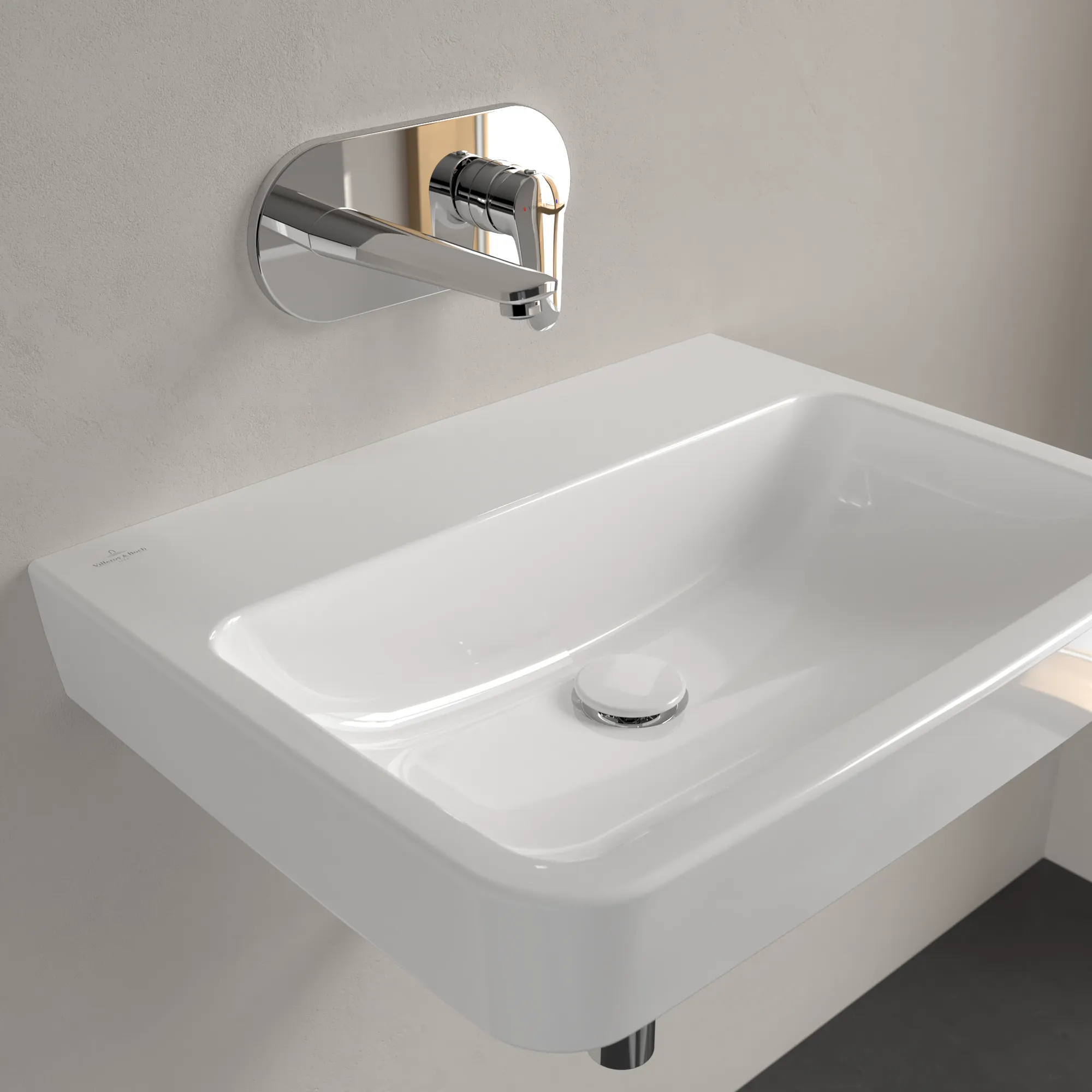 Villeroy & Boch Einbau-/Aufsatz Wandwaschtisch geschliffen „O.novo“ 600 × 460 × 175 mm, für Becken mittig, ohne Hahnlochbohrung in Weiß Alpin