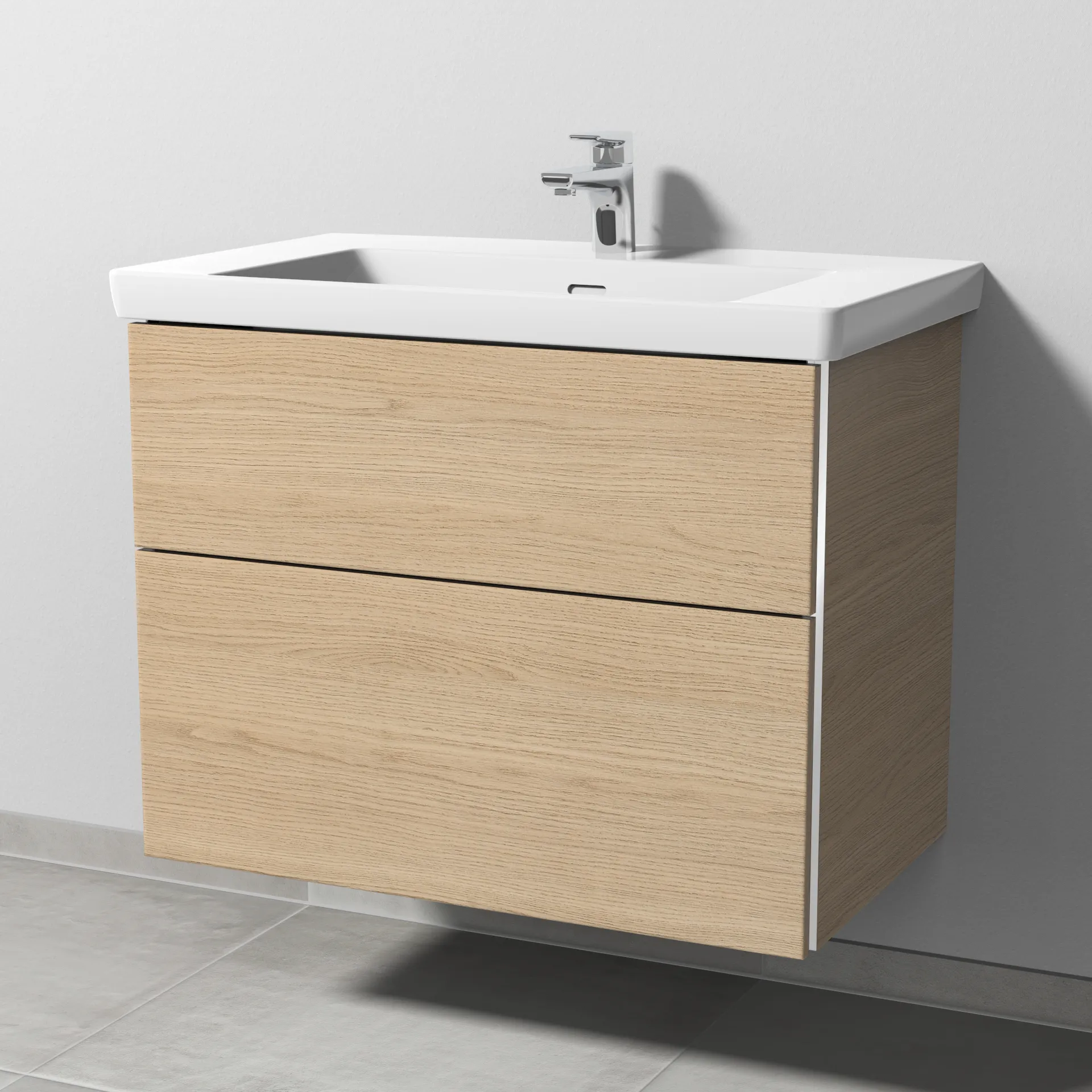 Sanipa Waschtischunterschrank „3way“ 755 × 588 × 462 mm in Eiche Nordic, Becken mittig