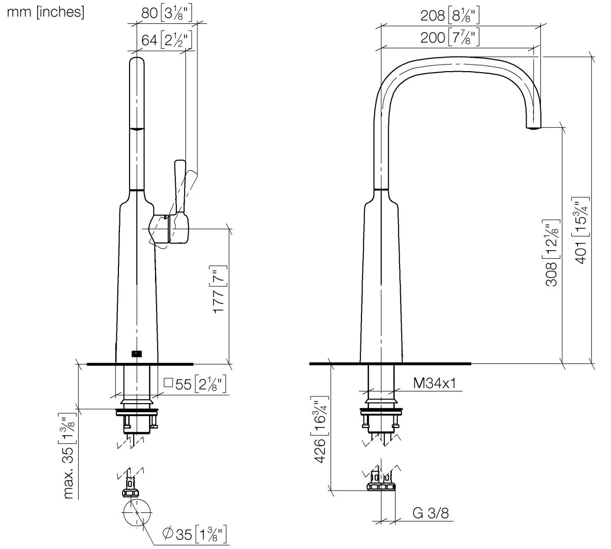 Dornbracht COYA Waschtisch-Einhandbatterie Chrom, Ausladung 200 mm, Armaturenhöhe 401 mm, Bohrungsdurchmesser 35 mm
