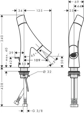 Zweigriff Waschtischarmatur 50 Axor Starck Organic für Handwaschbecken chrom Zweigriff Waschtischarmatur 50 Axor Starck Organic für Handwaschbecken chrom