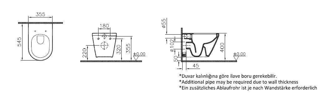 Integra Tiefspüler-Wand-WC Flush 2.0 36 x 54,5 cm ohne Spülrand mit verdeckter Befestigung V-Fit 2.0 Weiß Hochglanz Integra Tiefspüler-Wand-WC Flush 2.0 36 x 54,5 cm ohne Spülrand mit verdeckter Befestigung V-Fit 2.0 Weiß Hochglanz