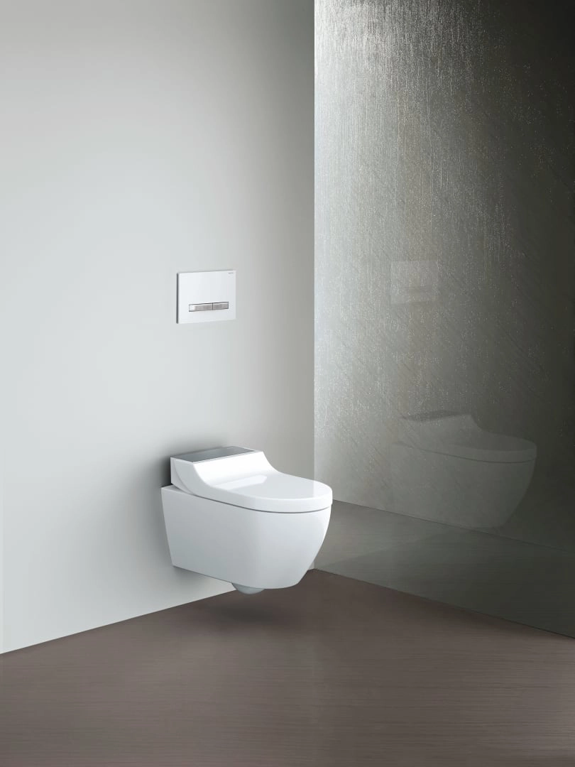 Geberit Wand-Dusch-WC Komplettanlage AquaClean „Tuma“ Comfort in Edelstahl gebürstet, Befestigung sichtbar, ohne Spülrand Geberit Wand-Dusch-WC Komplettanlage AquaClean „Tuma“ Comfort in Edelstahl gebürstet, Befestigung sichtbar, ohne Spülrand