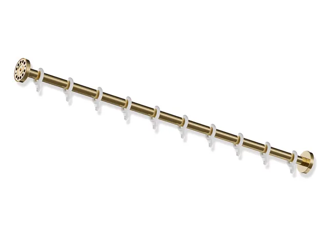 Vorhangstange des Systems 900, Edelstahl, PVD, Länge 1000 mm, kürzbar, D: 25 mm, mit 10 Vorhangringen aus POM, in Farbe CK (Messing glänzend) Vorhangstange des Systems 900, Edelstahl, PVD, Länge 1000 mm, kürzbar, D: 25 mm, mit 10 Vorhangringen aus POM, in Farbe CK (Messing glänzend)