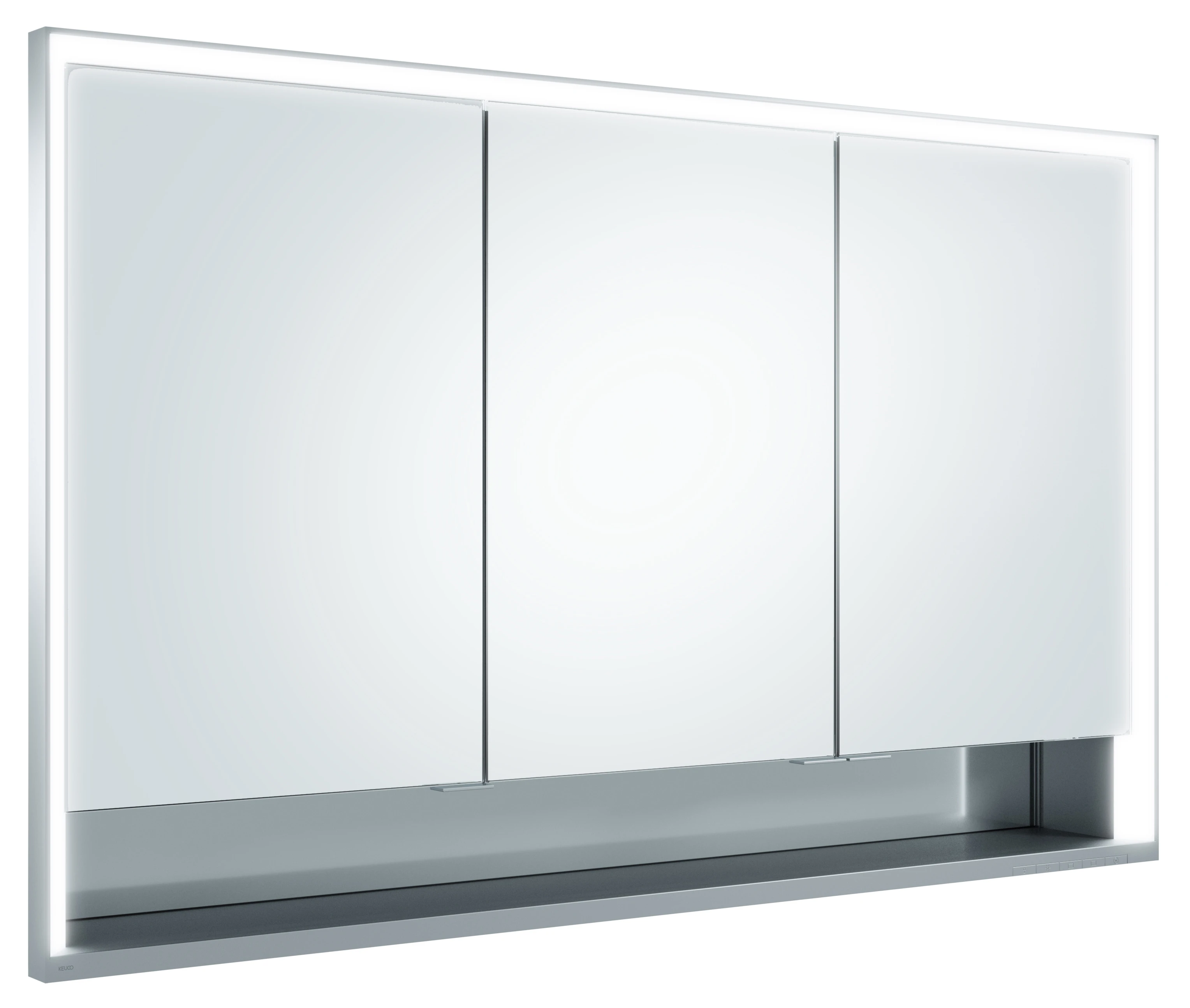 KEUCO Wandeinbau Spiegelschrank mit offenem Ablagefach „Royal Lumos“ in Silber (eloxiert), Unterputz, mit Steckdosen, ohne Spiegelheizung 1200 × 735 × 130 mm