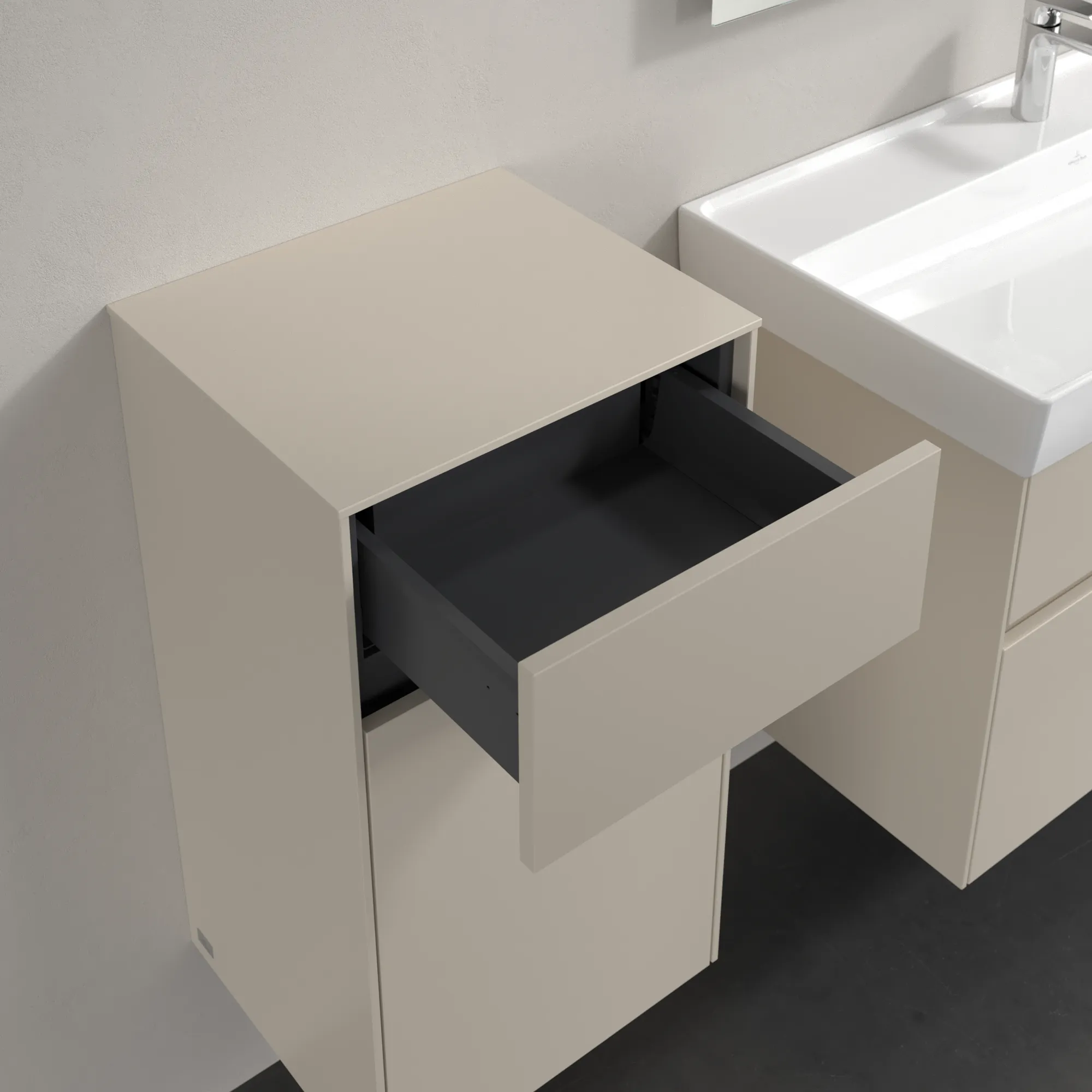 Villeroy & Boch Seitenschrank Collaro C03200, Cashmere Grey, 404x748x349 mm, 1 Tür, 1 Schublade mit SoftClosing, Wandmontage