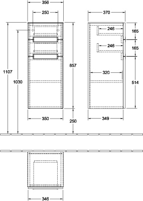 Villeroy & Boch Seitenschrank „Subway 2.0“ 35,6 × 85,7 × 37 cm 1 Tür, 2 Schubladen, Anschlag: links 