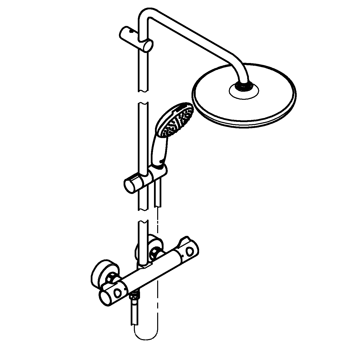 Duschsystem Tempesta 210 26811_1, mit Thermostat, Wandmontage, Kopfbrause Tempesta 210, Brauseboden weiß, Strahlart: Rain, Handbrause Tempesta 110, Strahlart: Rain, Water Saving, (28 410), Maximaler Durchfluss (bei 3 bar): 8.7 l/min, chrom