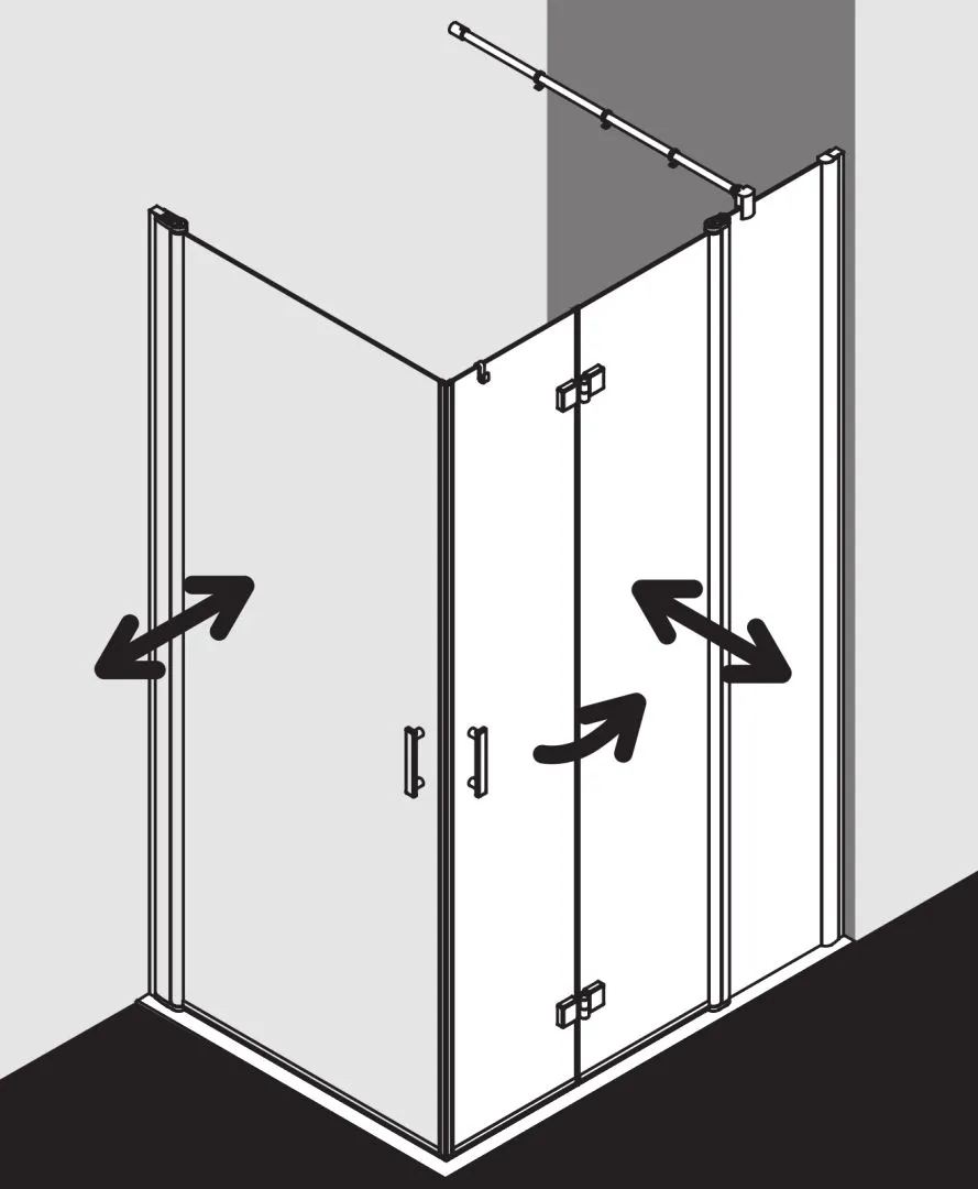 Kermi Pendel-Falttür mit Festfeld 2-teilig Halbteil rechts „Diga“ Glas SR Opaco, Profile Silber Hochglanz, Falttür BV: 880 - 900 mm GAK: 865 - 885 mm WE: 890 - 910 mm H: 1850 mm Kermi Pendel-Falttür mit Festfeld 2-teilig Halbteil rechts „Diga“ Glas SR Opaco, Profile Silber Hochglanz, Falttür BV: 880 - 900 mm GAK: 865 - 885 mm WE: 890 - 910 mm H: 1850 mm