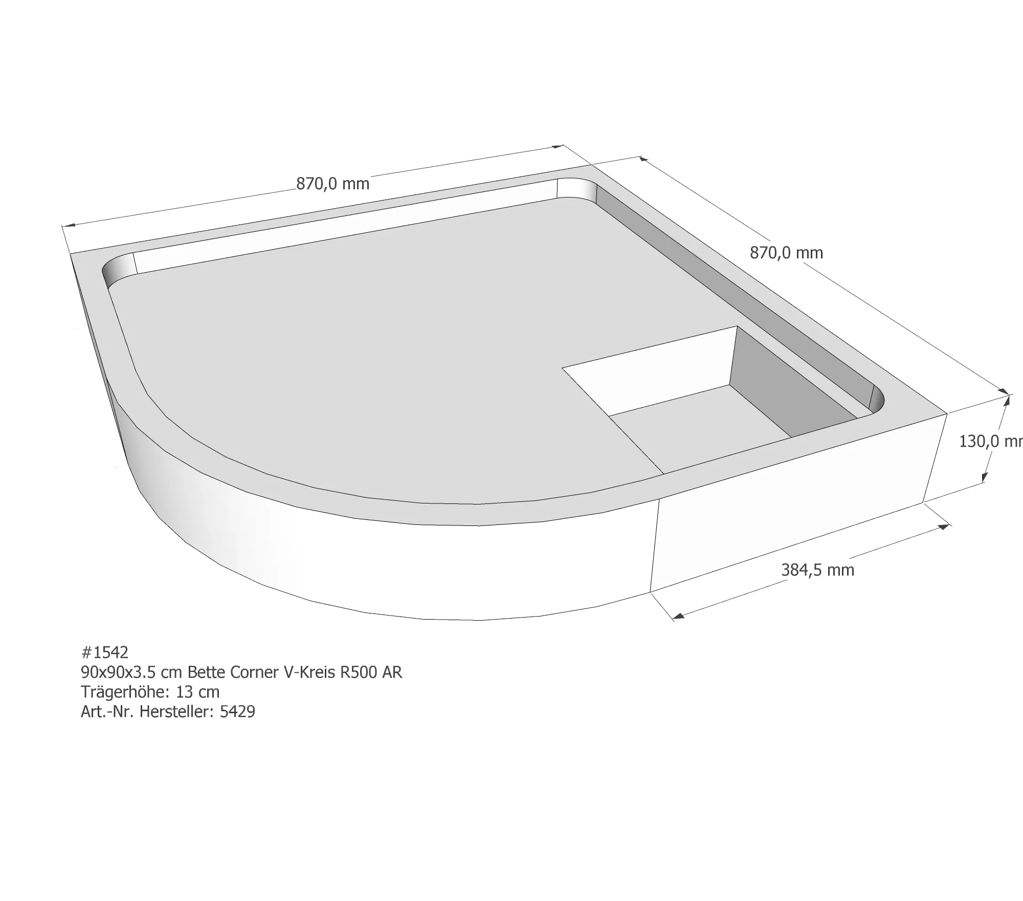 Duschwannenträger für Bette Corner 90 × 90 × 3,5 cm Breite: 90 cm / Länge: 90 cm