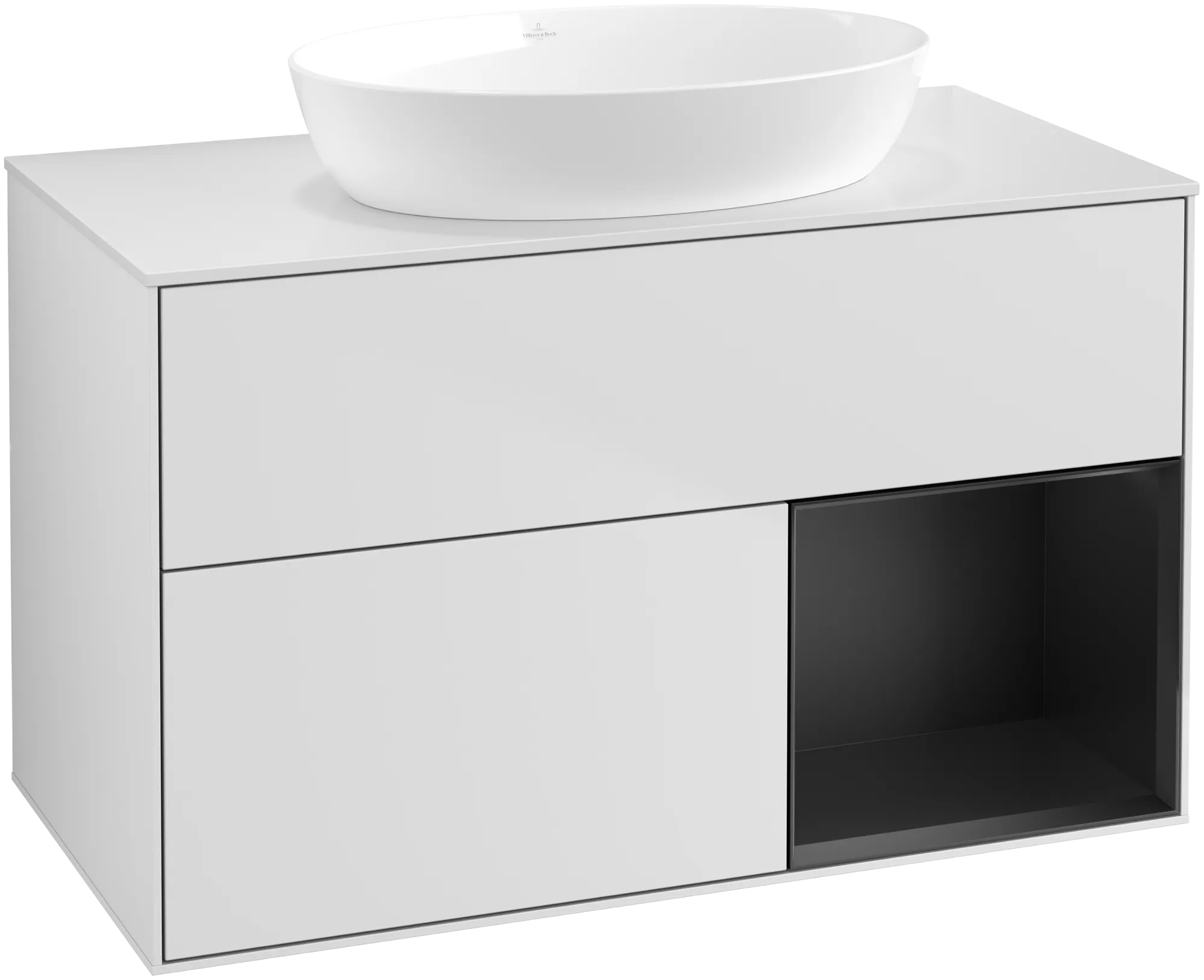 Villeroy & Boch Finion Waschbeckenunterschrank GA2, 1000 x 603 x 501 mm, White Matt Lacquer / Black Matt Lacquer / Glass White Matt