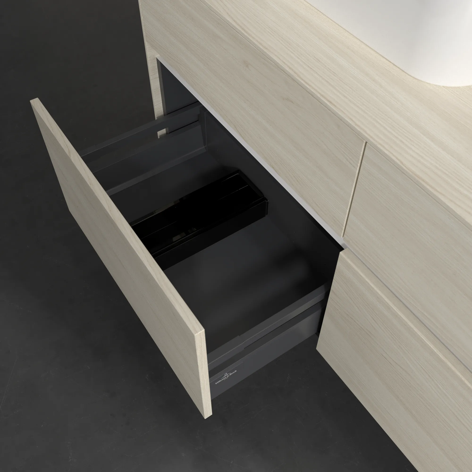 Villeroy & Boch Waschtischunterschrank „Collaro“ 1200 × 548 × 500 mm White Oak, mit Beleuchtung, für Becken links Villeroy & Boch Waschtischunterschrank „Collaro“ 1200 × 548 × 500 mm White Oak, mit Beleuchtung, für Becken links