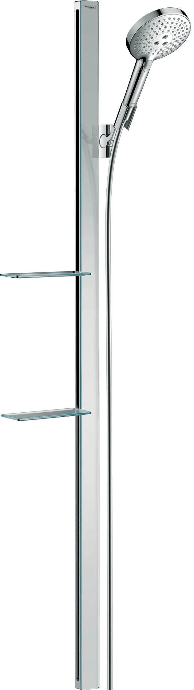 Hansgrohe Raindance Select S Brausenset 120, Chrom, 150 cm Brausestange mit Ablagen, 3 Strahlarten, QuickClean, verstellbarer Neigungswinkel