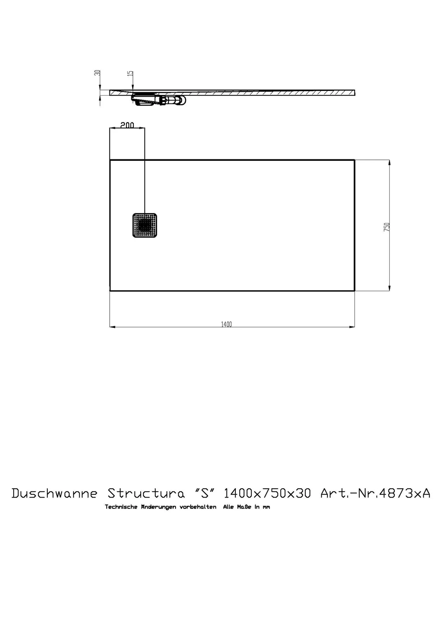 Duschwanne Structura ″S″ 1400x750x30 in gesoftete Schieferoptik, mit Antirutsch B, Material Solique, Weiß Duschwanne Structura ″S″ 1400x750x30 in gesoftete Schieferoptik, mit Antirutsch B, Material Solique, Weiß