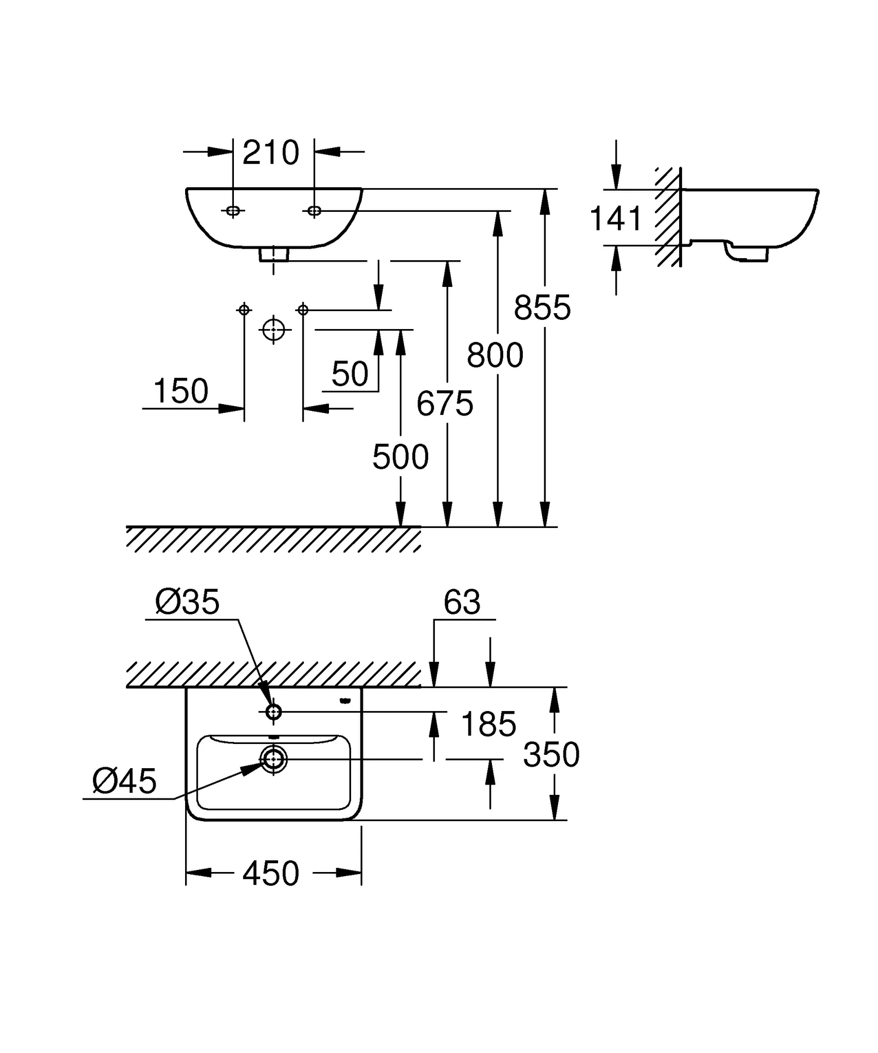 Grohe Handwaschbecken BauEdge Keramik 39806, wandhängend, 1 Hahnloch, mit Überlauf, 450 x 350 mm, alpinweiß Grohe Handwaschbecken BauEdge Keramik 39806, wandhängend, 1 Hahnloch, mit Überlauf, 450 x 350 mm, alpinweiß