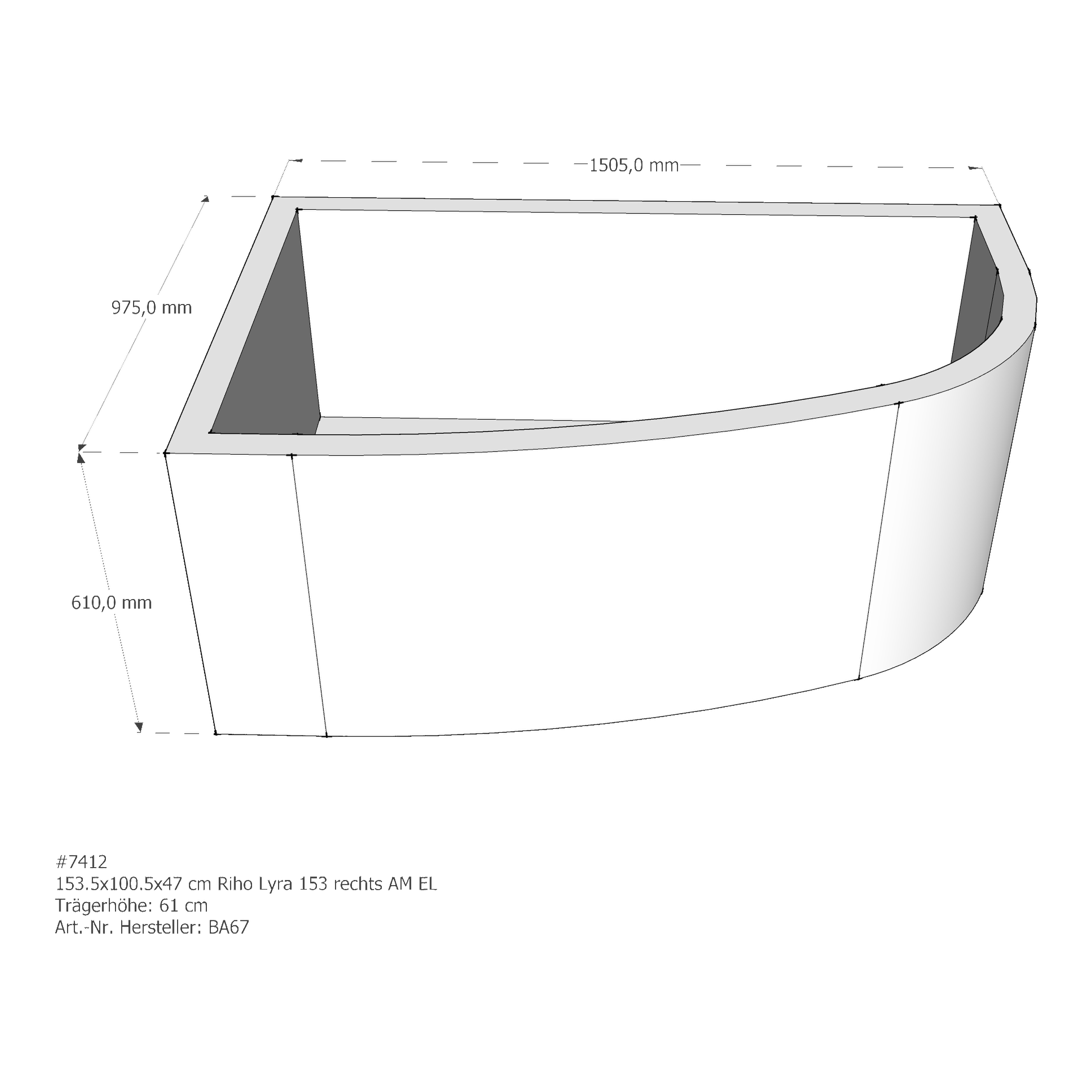 Badewannenträger für Riho Lyra 153 rechts rechts 153,5 × 100,5 × 47 cm Badewannenträger für Riho Lyra 153 rechts rechts 153,5 × 100,5 × 47 cm
