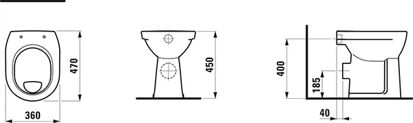 Laufen Stand-Flachspül-WC Keramikhöhe 45 cm „Pro“ 360 × 450 × 470 mm in Weiß, Abgang waagerecht Laufen Stand-Flachspül-WC Keramikhöhe 45 cm „Pro“ 360 × 450 × 470 mm in Weiß, Abgang waagerecht