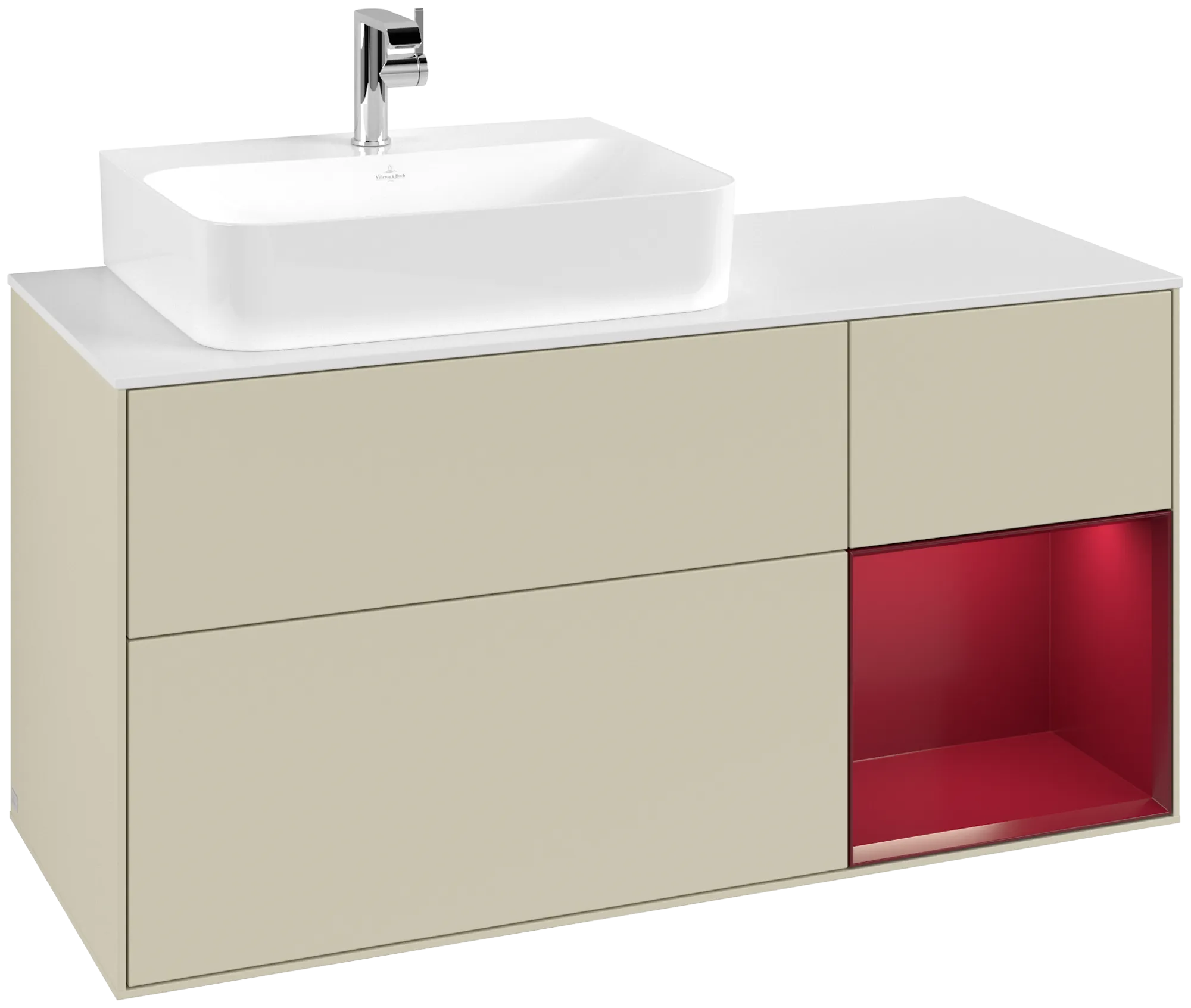 Villeroy & Boch Finion Waschbeckenunterschrank G15, 1200x603x501mm, mit Beleuchtung, 3 Auszüge, links