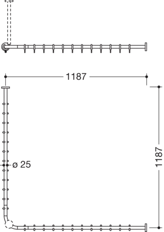 HEWI Duschvorhangstange „System 900“ 122,2 × 122,2 cm