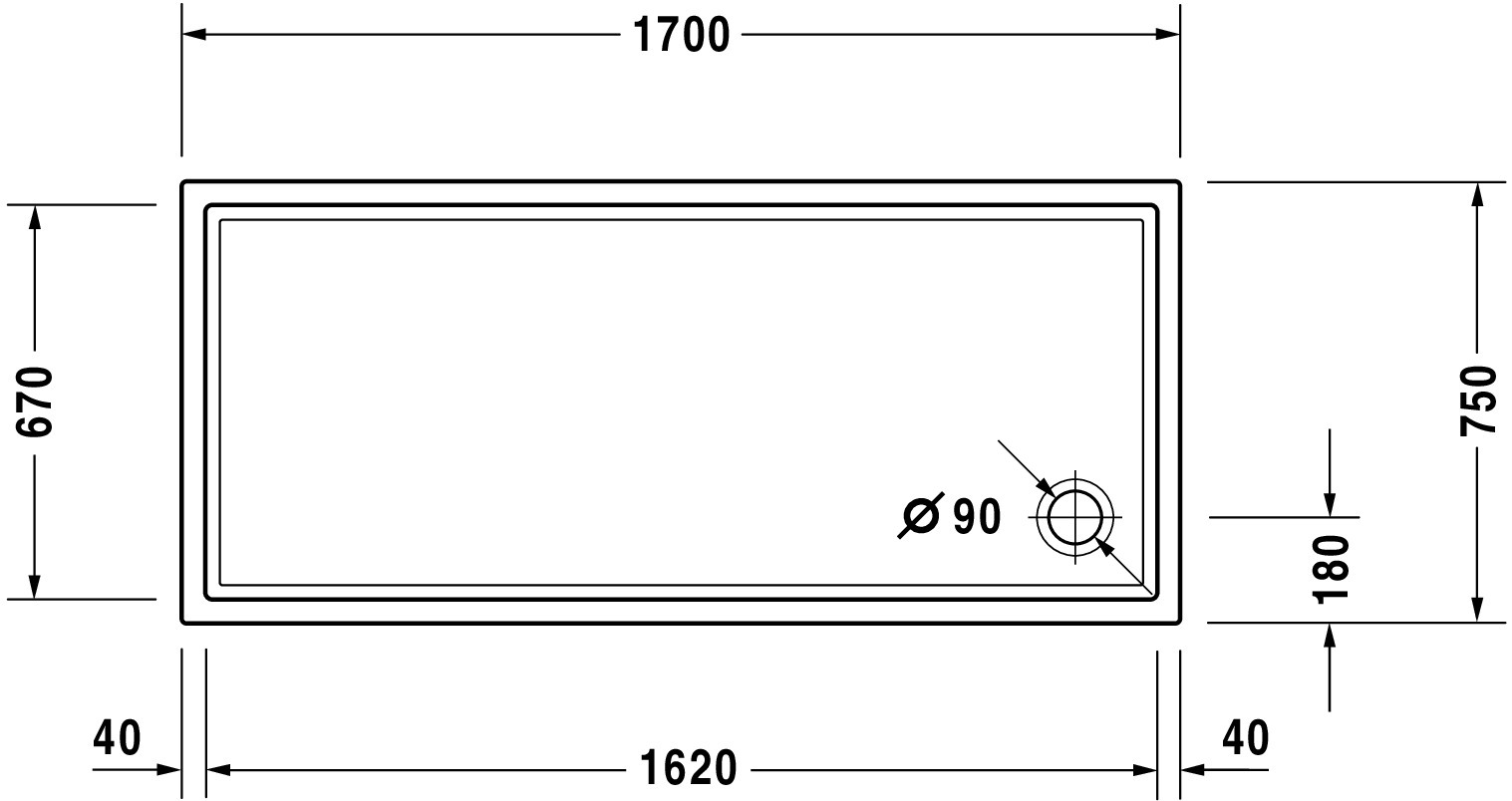 Duravit rechteck Duschwanne „Starck Slimline“ 170 × 75 cm 