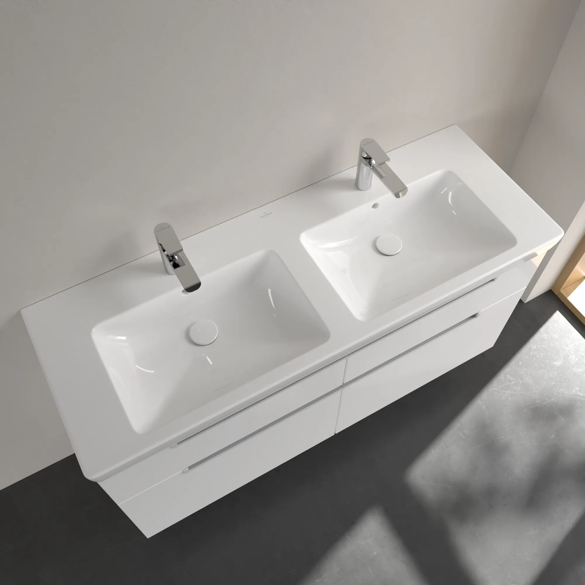 Villeroy & Boch Doppelwaschtisch „Subway 2.0“ 1300 × 470 × 150 mm, für links und rechts, mit Hahnlochbank, mit Hahnlochbohrung, Hahnlochposition links und rechts in Weiß Alpin Villeroy & Boch Doppelwaschtisch „Subway 2.0“ 1300 × 470 × 150 mm, für links und rechts, mit Hahnlochbank, mit Hahnlochbohrung, Hahnlochposition links und rechts in Weiß Alpin