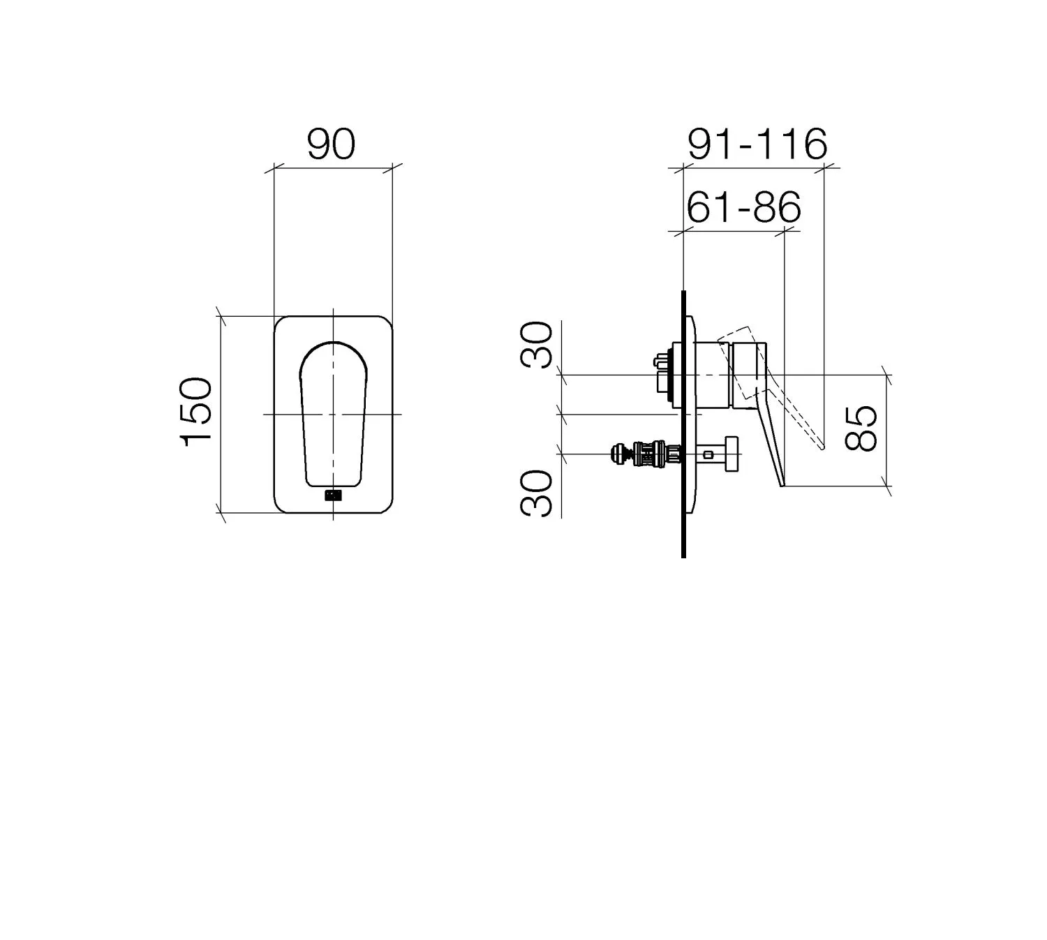 UP-Einhandbatterie mit Umstellung LISSÉ Chrom 36120845