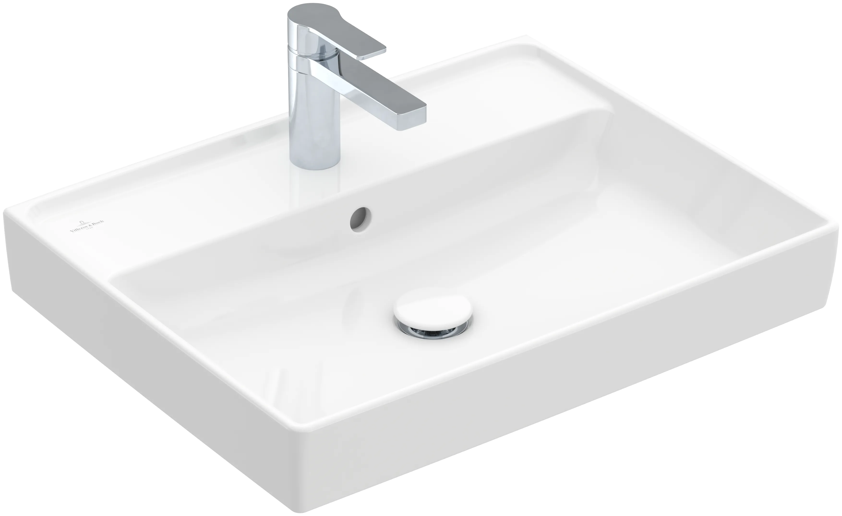 Villeroy & Boch Wandwaschtisch aus TitanCeram „Collaro“ 600 × 470 × 160 mm, mit Hahnlochbohrung, Hahnlochposition mittig in Weiß Alpin
