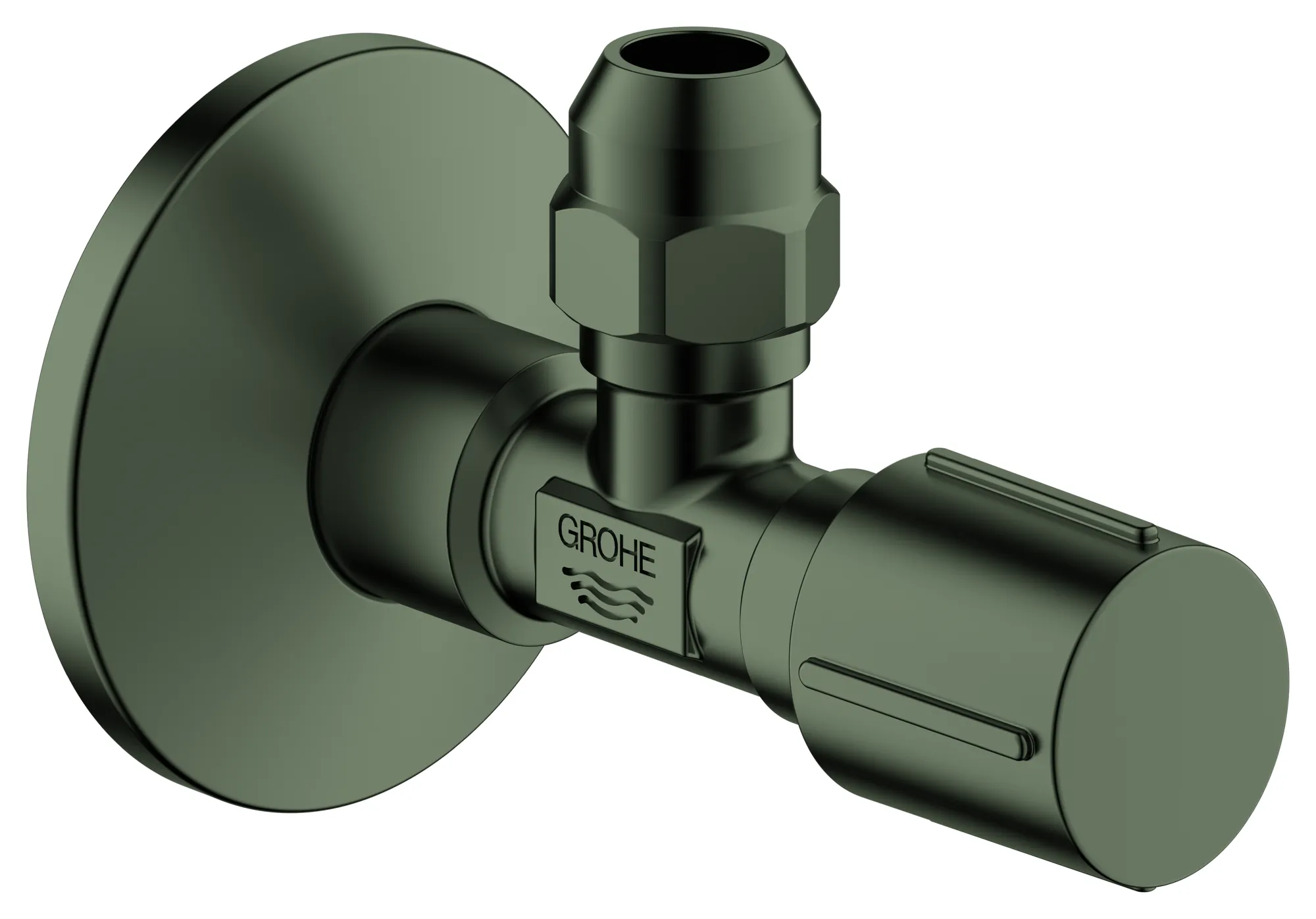 Eckventil 22037, Wandanschluss 1/2'', Abgang 3/8'', langer Schubschaft, Quetschverschraubung Ø 10 mm, Schubrosette aus Metall, chrom