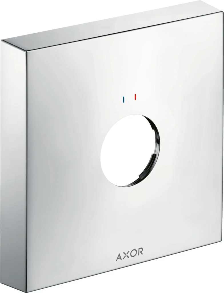 Hansgrohe AXOR Verlängerungsrosette eckig, rot/blau, Chrom, 170 mm Durchmesser, 33 mm Verlängerung, Metall