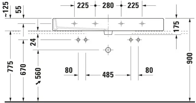 Wandwaschtisch „Vero“, mit Überlauf, Hahnlochposition mittig