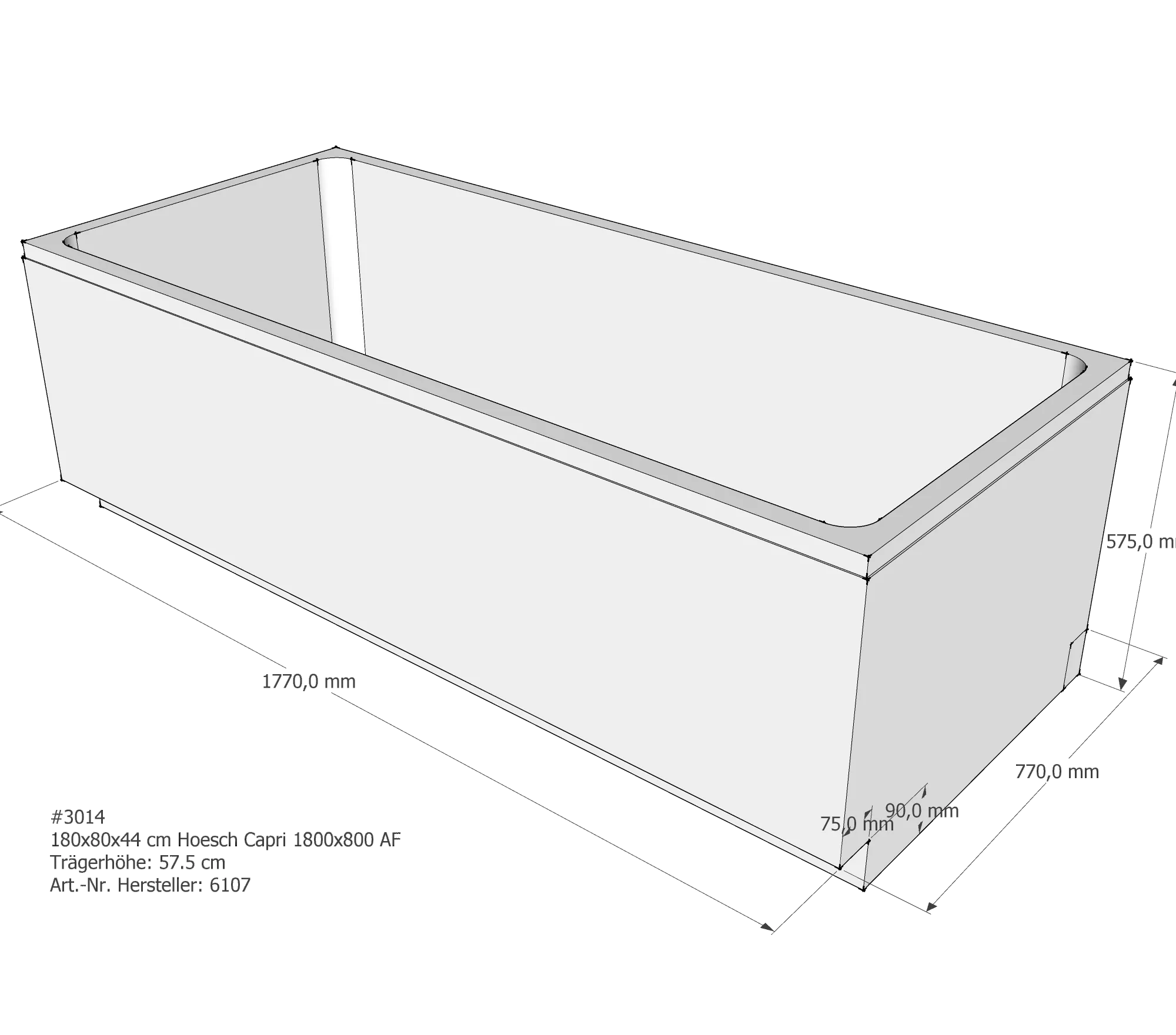 Badewannenträger für Hoesch Capri 1800×800 180 × 80 × 44 cm